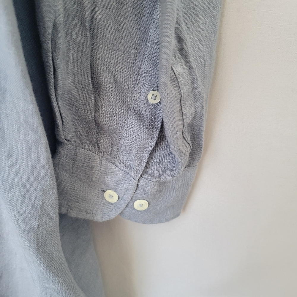 Jacobs & Jacobs Linen Button Front Shirt Blue L - Picture 10 of 12